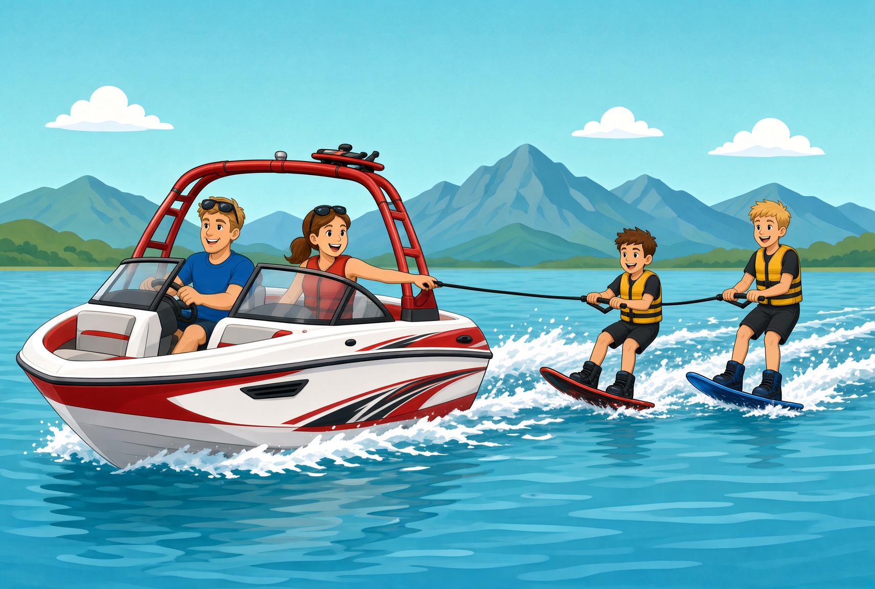 Family on the boat